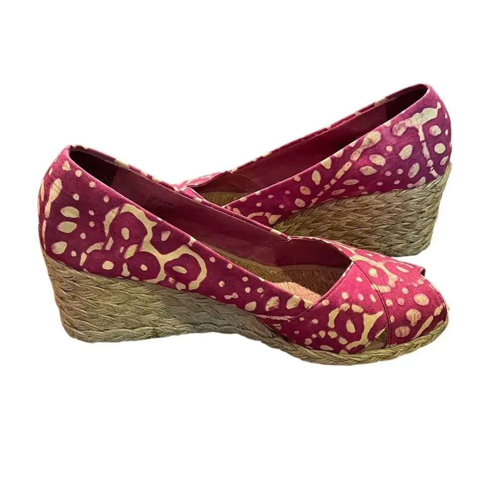 Lauren Ralph Lauren Cecilia Espadrille Peep Toe Wedge, Red/Pink Floral, Size 8